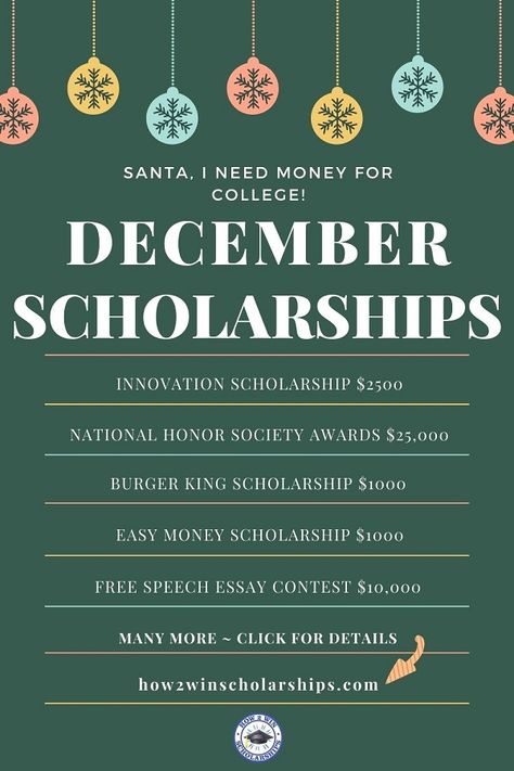 December Scholarships, Senior Year Planning, High School Scholarships, Scholarships For College Students, Grants For College, College Checklist, School Scholarship, Financial Aid For College, Student Scholarships