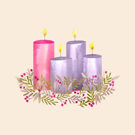 Free Vector | Watercolor advent wreath illustration Advent Wreath Illustration, Advent Candles Drawing, Advent Wreath Drawing, Advent Watercolor, Advent Art, Calendar Images, Candle Illustration, Candle Drawing, Wreath Illustration