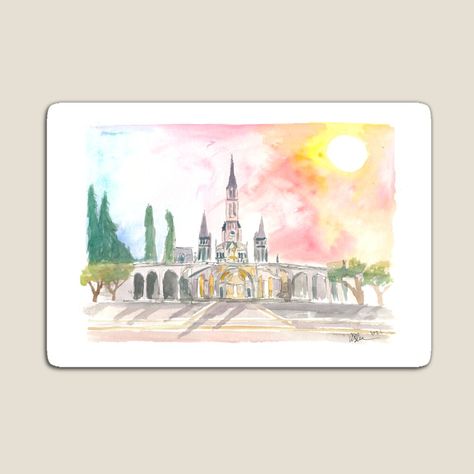 Get my art printed on awesome products. Support me at Redbubble #RBandME: https://www.redbubble.com/i/magnet/Rosary-Basilica-in-Sanctuary-of-Our-Lady-of-Lourdes-by-artshop77/132019947.TBCTK?asc=u Cities Painting, Lady Mary, Lady Of Lourdes, Our Lady Of Lourdes, Holy Rosary, City Painting, Impressionism Painting, Paper Painting, Art Buyer