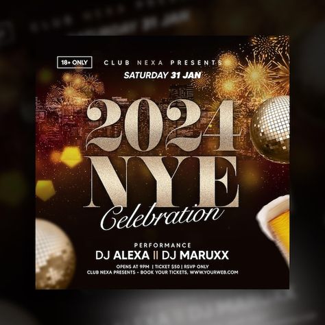 Happy New Year Eve, Nye Celebration, Dj Club, Happy New Years Eve, New Year Eve, Stationery Templates, Club Parties, Business Card Maker, Flyer Maker