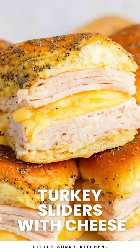 Sliders Recipes Turkey, Hawaiian Roll Sandwiches, Cheesy Turkey, Sliders Recipes Hawaiian Rolls, Easy Slider Recipes, Easy Slider, Hawaiian Roll Sliders, Ham And Cheese Sliders, Turkey Sliders