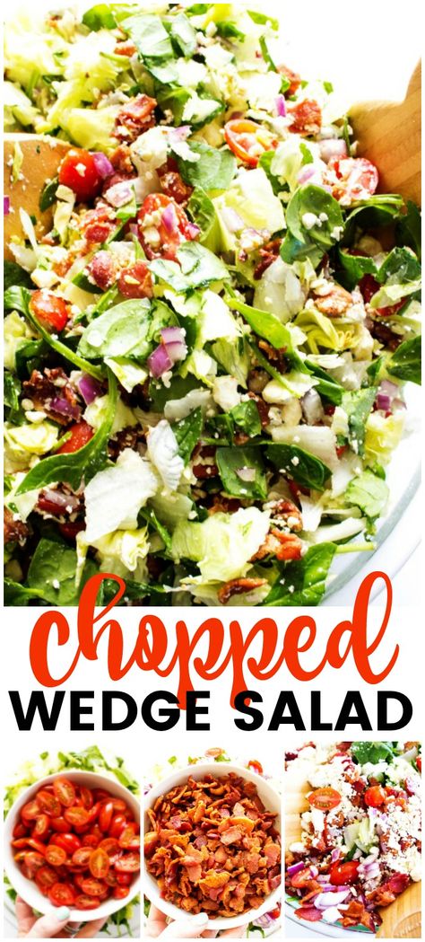 Chopped Wedge Salad is a simple green salad, fully loaded with bacon & blue cheese.  Dress it up or down, either way, the entire family will love this salad. #salad #saladrecipes #bacon Chopped Wedge Salad, Cheese Dress, Chopped Salad Recipes, Wedge Salad, Green Salad Recipes, Salad Salad, Red Onion Salad, Simple Green Salad, Salad Recipes For Dinner