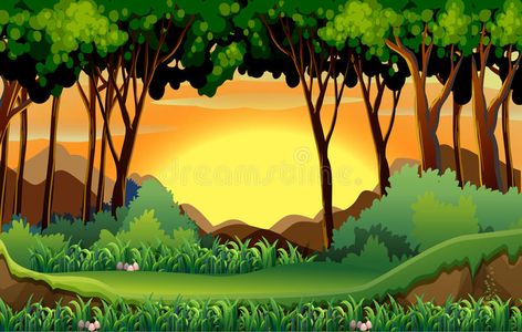 Forest. Illustration of a scene of a forest at sunset , #AFFILIATE, #Illustration, #Forest, #scene, #sunset, #forest #ad Cartoon Sunset, Forest At Sunset, Landscape Wall Painting, Free Green Screen Backgrounds, Farm Cartoon, Forest Cartoon, Artsy Background, Sunset Hills, Photoshop Backgrounds Backdrops