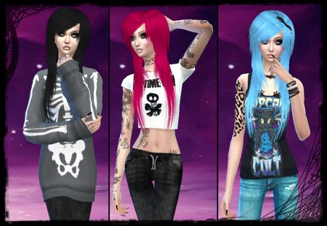 Emo/scene hair for women.  28 retextures. I will... - My the Sims shit Sims 4 Emo Clothes, Sims 4 Cc Goth, Scene Clothing, Sims 2 Hair, Emo Clothes, Emo Girl Hairstyles, Emo Scene Hair, Pelo Sims, David Sims