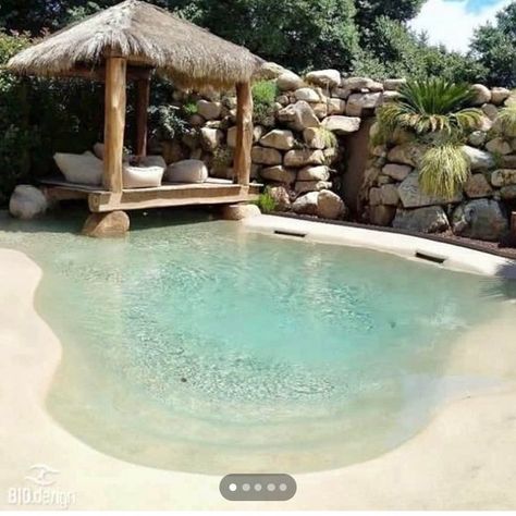 Rock Pools Beach, Rock Pool Aesthetic, Backyard Pool Grotto Rock Waterfall, Aqua Blue Pool Pebble, Grotto Pool, Kleiner Pool Design, Inground Pool Landscaping, Beach Entry Pool, Dream Backyard Pool