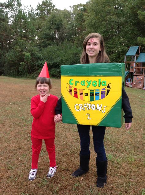 Homemade Crayon Costume, How To Make A Crayon Costume, Crayon Box Costume Diy, Crayola Box Costume, Halloween Crayon Costume, Box Of Crayons Costume Diy, Crayon Box Costume, Crayon Costume, Boxing Halloween Costume