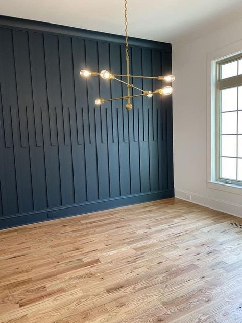 Wood Accent Wall Ideas, Navy Accent Walls, Wood Feature Wall, Wooden Accent Wall, Dining Room Accent Wall, Accent Wall Design, Black Feature Wall, Wood Wall Design, Accent Wall Ideas