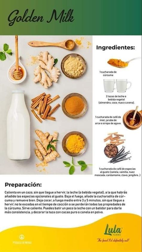 Golden Milk Receta, Soy Milk Recipes, Ginger Ale Recipe, Tea Cocktail Recipes, Golden Milk Recipe, Amazing Food Platters, Turmeric Recipes, Easy Drink Recipes, Golden Milk