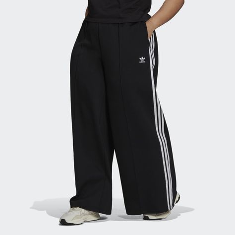 adidas Relaxed Wide-Leg Primeblue Pants (Plus Size) - Black | adidas US Adidas Wide Leg Pants Outfit, Adidas Sport Pants, Adidas Sweat Pants, Fun Desk, Adidas Sweat, Girls Are Awesome, Pants Plus Size, Adidas Track Pants, Casual Bottoms