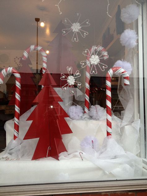 Candy canes Candyland Christmas Window Display, Candy Cane Window Display, Peppermint Window Display, Christmas Candy Window Display, Candy Cane Display, Candy Cane Lane Hallway Decorations, Holiday Window Display, Canada Flag, Window Display