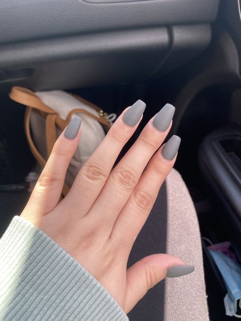 Matte Grey Nails Short, Grey Nails Coffin, Simple Gray Nails, Short Acrylic Nails Gray, Grayish Nails, Nails Grey Matte, Matt Gray Nails, Matte Gray Nails Short, Mat Grey Nails