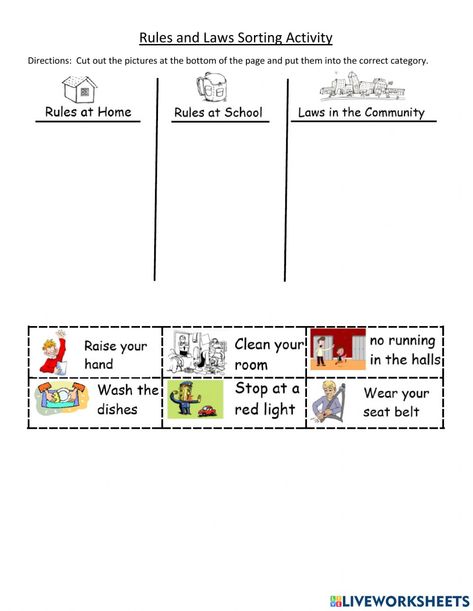 Rules And Laws First Grade, Rules And Laws, American Heritage Girls, Activity Worksheet, First Grade Worksheets, Social Studies Worksheets, Social Studies Elementary, Christian Education, Art Therapy Activities