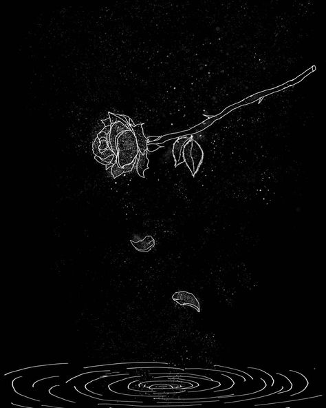 Falling Dream Art, Falling Flowers Drawing, Burning Rose Drawing, Rose Wallpaper Drawing, Black Water Aesthetic, Rose Falling, Falling Into Darkness, Falling Aesthetic, Black Rose Petals