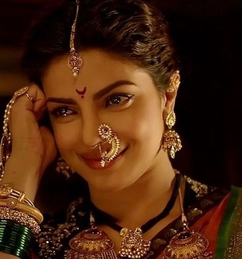 Bahubali Aesthetic, Kashibai Priyanka Chopra, Nose Jewels, Bajirao Mastani, Bollywood Aesthetic, Nose Ring Jewelry, Wedding Outfits For Women, Nauvari Saree, Indian Women Painting