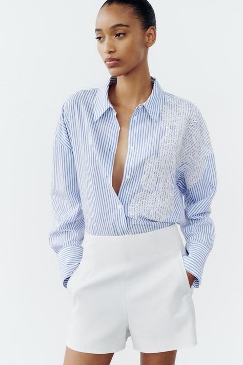 Women's Shirts & Blouses | ZARA Canada Zara Embroidered Shirt, Jumpsuit And Cardigan, Shirts And Blouses, Crochet Coat, Zara Blouse, Flower Detail, Women Shirts Blouse, Collared Shirt, Shirts Blouses