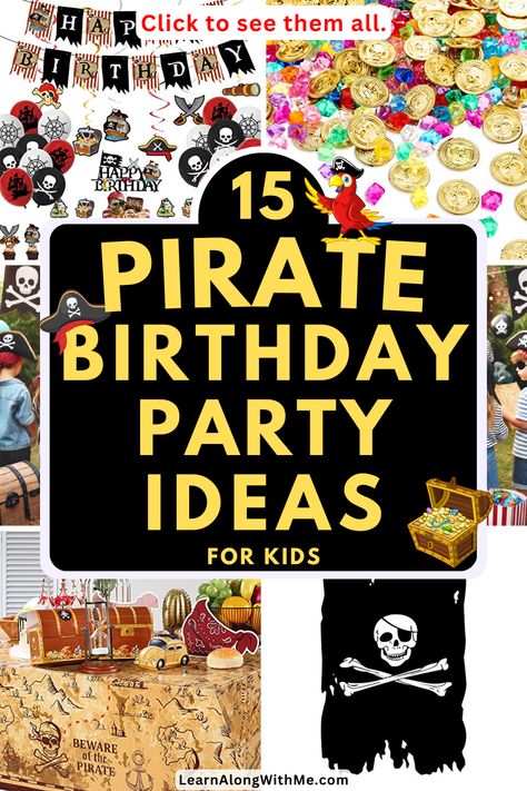 Is your child asking for a pirate party, but you don't know where to start? Well, consider this your treasure map to finding great ideas. Just click to see the article where we list over 15 pirate birthday party ideas for kids.

The ideas include pirate party decor to fun games to help keep the kids busy.

Have a look today and hopefully it makes party planning easier for you. Pirate Party Ideas For Kids, Pirate Party Decor, Pirate Birthday Party Ideas, Pirates Birthday Party Ideas, Pirate Banner, Kids Pirate Party, Pirate Party Decorations, Party Activities Kids, Pirate Invitations