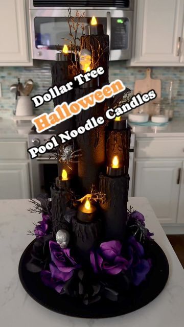 Laura Jeanne on Instagram: "Viral Halloween Pool Noodle Candles! 🕯️ This turned out better than expected and was fun and easy to make. Did I mention that it cost less than $10 to make?!! #halloweendecor #halloween2024 #Halloween #halloweenvibes #diycrafts #dollartreecrafts #foryoupageシ #spookyseason #fypviralシ" Pool Noodle Halloween Candles, Diy Crafts For Halloween, Pool Noodle Candles, Halloween Crafts Diy Projects, Pool Noodle Halloween, Halloween Lanterns Diy, Halloween Candles Diy, Pool Candles, Dollar Tree Halloween Decor