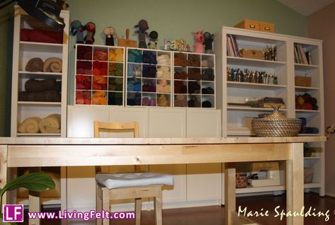 Craft Room Fiber Felting Studio picture Fiber Studio Ideas, Fiber Artist Studio, Fiber Studio, Room Pics, Art Studio Space, Garage Studio, Drawer Organization, Art Studio Design, Studio Inspiration