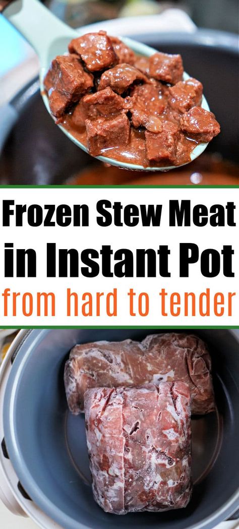 Frozen stew meat in Instant Pot so it turns out tender and juicy simmered in a thick flavorful gravy. Perfect protein packed meal. #stewmeatrecipe #frozenstewmeat #instantpotstewmeat Frozen Stew Meat Recipes Instapot, Cooking Stew Meat In Instant Pot, Instant Pot Frozen Stew Meat Recipes, Instant Pot Stewing Beef Recipes, How To Cook Stew Meat In Instant Pot, Tender Stew Meat Instant Pot, Beef Stew Meat Recipes Pressure Cooker, How Long To Cook Stew Meat In Instapot, Frozen Beef Stew Instant Pot