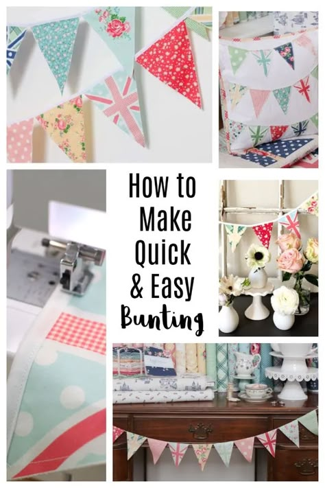 How to Make Bunting -or Pennant Flags - Tutorials - Diary of a Quilter - a quilt blog Diy Fabric Banner, Fabric Banner Diy, How To Make Bunting, Diy Pennant Banner, Fabric Pennant Banner, Bunting Tutorial, Triangle Bunting, Diy Flag, Bunting Pattern