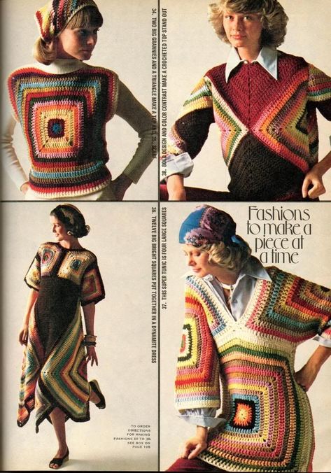 Vintage Crochet Patterns, Stil Boho, Crochet Clothing, Square Crochet, Granny Square Crochet Pattern, Crochet Granny, Knit Outfit