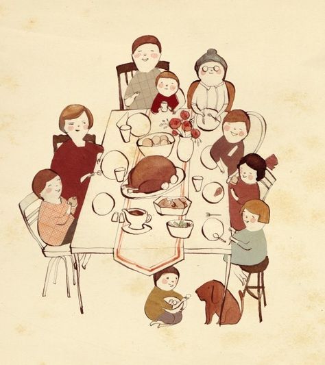 Family Meal Table | God Loves Feasts | Read about all the feasts God talks about in the Bible. www.aboverubies.org Family Illustrations, Thanksgiving Family, Illustration Food, Family Illustration, Evening Meals, Art Style Inspiration, Illustration Sketches, Childrens Illustrations, Children's Book Illustration