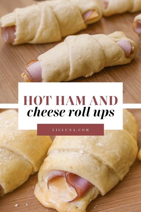 Crazy quick and easy hot ham and cheese roll ups require only 3 ingredients and are ready in minutes. Just be sure you make extras!! #hothamandcheeserollups #hamandcheese #rollups #hothamandcheese #easydinner Ham And Cheese Crescent Rolls, Ham And Cheese Rolls, Hot Ham And Cheese, Ham Roll Ups, Cheese Roll Ups, Ham And Cheese Roll Ups, Croissant Roll, Creamy Pasta Bake, Ham And Cheese Croissant