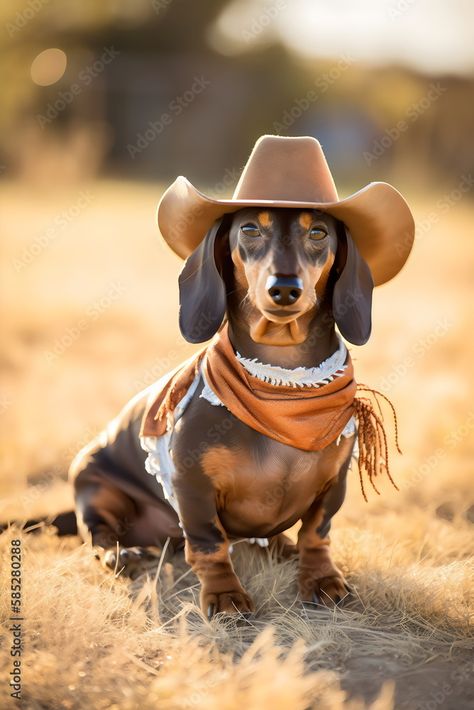 Dog Portraits Painting, Dachshund Art, Dog Photoshoot, Wearing A Hat, Dachshund Dog, Dog Portraits, Dachshund, Cowboy Hats, Family Photos