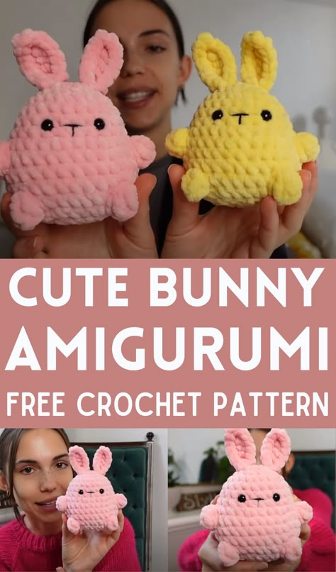 Crochet Bunny Amigurumi Tutorial Easy Bunny Amigurumi, Quick Crochet Bunny Pattern Free, Cute Bunny Amigurumi Free Pattern, Cute Easter Crochet Patterns, Bunny Plushies Pattern, Easy Plushie Crochet Pattern, Crochet Inspiration Amigurumi, Crochet Animaguri Free Pattern, Crochet Amigurumi One Color