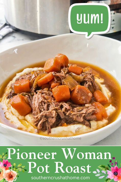 Easy Weeknight Pioneer Woman Pot Roast https://www.southerncrushathome.com/pioneer-woman-pot-roast/ Pioneer Woman Pot Roast Crockpot, Pioneer Woman Pot Roast, Chuck Roast Crock Pot Recipes, Roast Beef Crock Pot Recipes, Crockpot Pot Roast, Crockpot Meat, Slow Cooker Pot Roast Recipes, American Comfort Food, Pot Roast Crock Pot Recipes