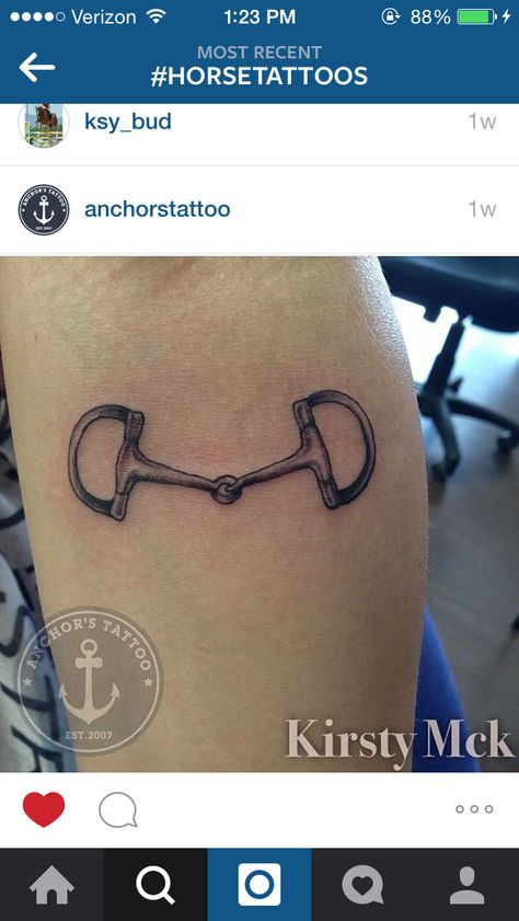 Bit tattoo Ottb Horse Tattoo, Snaffle Bit Tattoo, Saddle Tattoo, Horse Bit Tattoo, Bit Tattoo, Shoe Tattoo, Horse Tattoos, Tats Ideas, Horse Shoe Tattoo