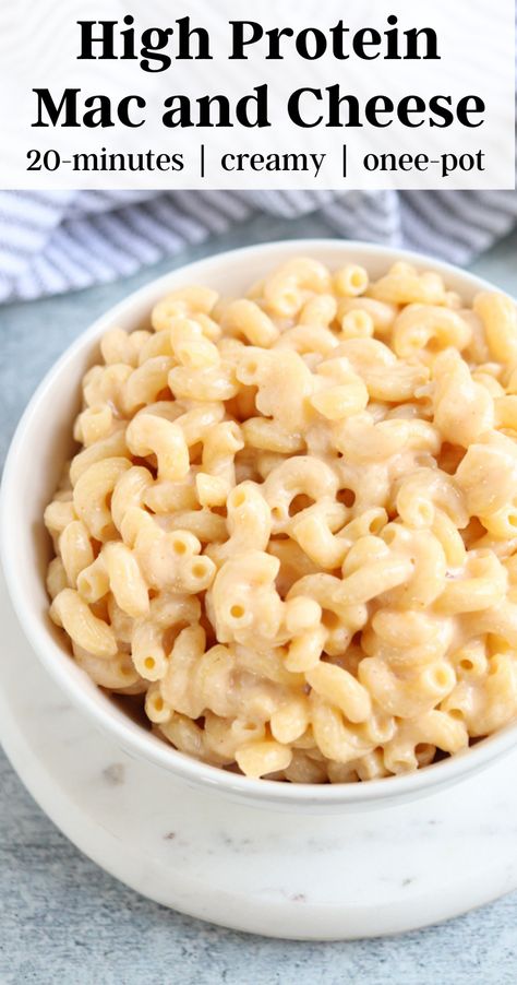 This High Protein Mac and Cheese only takes one pot and 20 minutes to make. Cheddar and ricotta result in creamy and flavorful macaroni and cheese that's packed with protein - 21g protein per serving. Perfect for lunch, dinner or side. Crockpot Protein Mac And Cheese, High Protein Mac And Cheese, Mac And Cheese One Pot, Protein Mac And Cheese, Cheesy Rice Recipes, High Protein Pasta Recipes, Protein Pasta Recipes, Macros Recipes, Protein Dinners