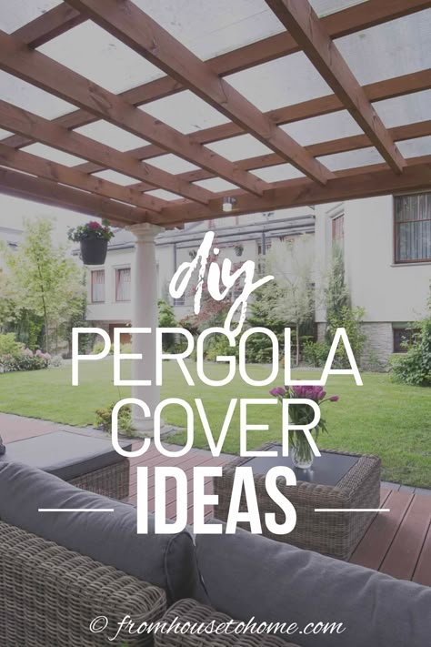 These pergola cover ideas include roof panels, canopies and plants which can all provide shade for your patio or deck. A great addition to your landscaping structures. #fromhousetohome   #decks #patios #gardenstructures #gardening #gardeningideas Pergola Cover Ideas, Pergola Covers, Pergola Cover, Summer Hangout, Retractable Pergola Canopy, Outdoor Covered Patio, Hangout Spot, Farmhouse Patio, Retractable Pergola