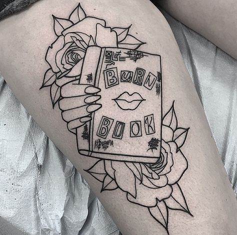 Mean girls tattoo Burn Book Tattoo, Mean Girls Tattoo, Tv Tattoo, Mean Girls Aesthetic, Cousin Tattoos, Mean Girls Movie, Tattoo Apprenticeship, Movie Tattoo, Movie Tattoos