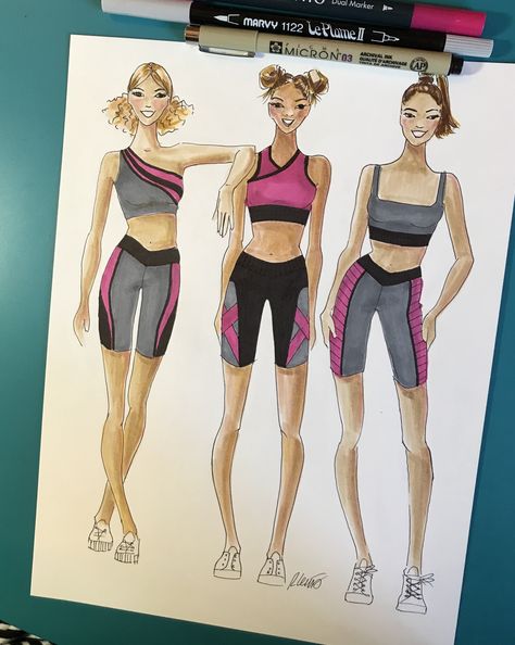 Fashion Illustration by Robyn Lewis Gym Wear Illustration Sketch, Sportswear Fashion Illustration Sketches, Fashion Illustration Sportswear, Sport Fashion Illustration, Sports Wear Sketch, Suit Illustration Fashion Sketches, Sports Wear Illustration Sketch Women, Sportswear Illustrations, Activewear Illustration