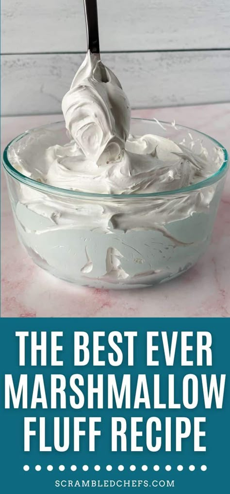 Homemade marshmallow fluff is the perfect addition to your dessert buffet! Use to make fluffernutter sandwiches or as part of a fruit dip! Homemade Marshmallow Cream Recipe, Easy Marshmallow Fluff, Make Marshmallow Fluff, Marshmallow Fluff Recipe, Marshmallow Recipes, Marshmallow Fluff Recipes, Homemade Marshmallow Fluff, Jet Puffed Marshmallows, Homemade Marshmallow