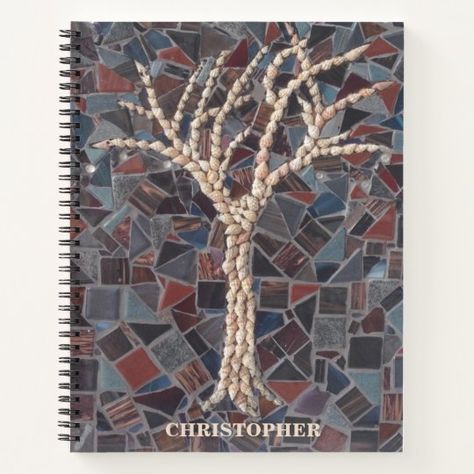 Personalized Mosaic Spiral Notebook | Zazzle.com Mosaic Tree, Trees In Winter, Tiny Shells, Tree Mosaic, Mosaic Background, Shell Mosaic, Mosaic Projects, Mosaic Diy, Writing Pad