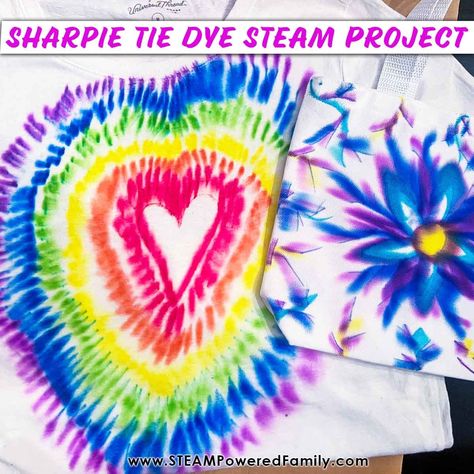 Easy 3 Step Sharpie Tie Dye Project Sharpies On Fabric, Sharpie Tye Dye Designs, Sharpie Tye Dye Shirt Design, Sharpie Tie Dye Designs, Permanent Marker Tie Dye Sharpie Shirts, Sharpie Tie Dye Shirts, Fabric Markers Diy T Shirts, Tie Dye With Markers, Tie Dye With Sharpies