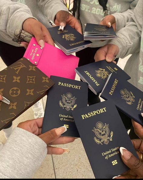 Passport Group Picture, 2024 Vision Board Black Women Travel, Pass Port Photo Aesthetic Black, Passport Black Woman, Passport Picture Black Women, Us Passport Aesthetic, Travel Aethstetic, Boarding Pass Aesthetic, Passport Picture Aesthetic