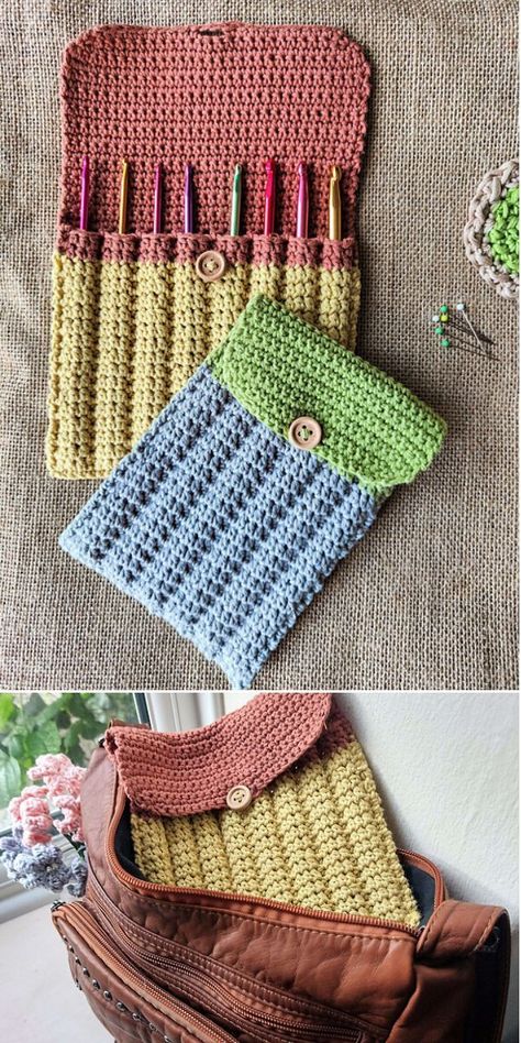 Diy Crochet Hook Case, Crochet Hook Holder Pattern, Crochet Hook Case Free Pattern, Crochet Hook Case Pattern, Crochet Hook Bag, Diy Crochet Hook, Crochet Hook Storage, 2024 Crochet, Crochet Hook Organizer