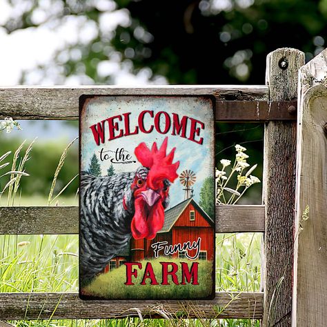 Restaurant Vintage, Chicken Coop Signs, Chicken Signs, Metal Chicken, Funny Farm, Retro Kunst, Garage Cafe, Vintage Restaurant, Farm Signs