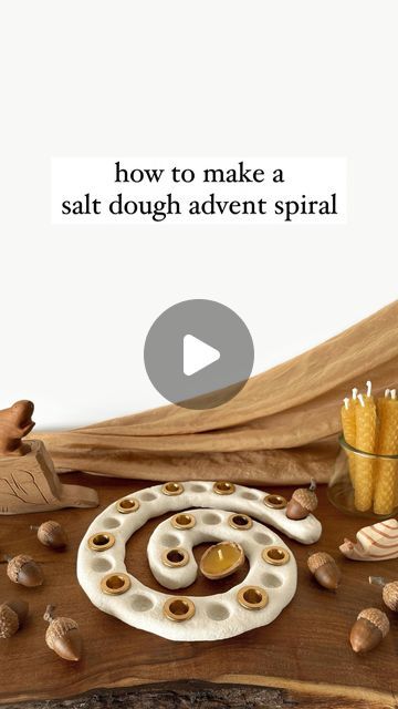 woodlark®  •  ashley on Instagram: "salt dough advent spiral 🕯 Come make and advent spiral with Elliot and I ✨ We start our advent spiral on Dec 1 each year and every day we either light a handmade beeswax candle or place a nature item that Elliot collected during the year in the indent. We create 24 indentations, starting on the 1st of the month and ending with a walnut shell candle in the center. We use our spiral as a countdown in addition to our main advent calendar (which usually contains materials and prompts for projects). This is my go-to salt dough recipe that we’ve loved for as long as I can remember. It can also be used to make other creations, like ornaments. Quick instructions are below, as well as in the original blog post which also has pictures of advent spirals from previ Waldorf Advent Spiral Diy, Spiral Advent Calendar, Walnut Shell Candles, Salt Dough Advent Spiral, Advent Spiral, Salt Dough Recipe, Salt Dough Ornaments, Shell Candles, Advent Calenders