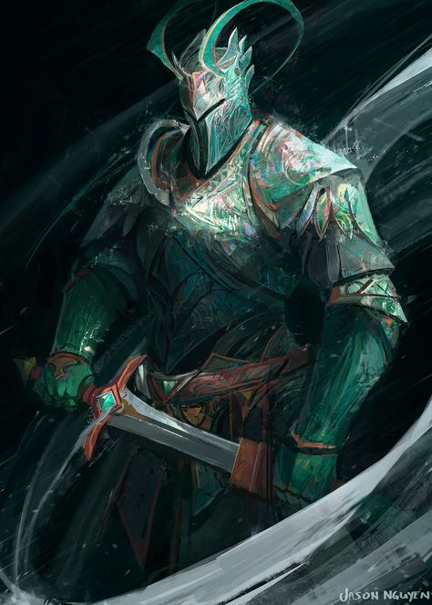 ArtStation - Wind Knight, Jason Nguyen Eldritch Knight, Green Knight, Concept Art World, Heroic Fantasy, 다크 판타지, Knight Art, Knight Armor, Dungeons And Dragons Characters, Fantasy Armor