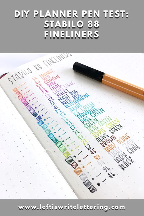 DIY Planner Pen Test - Stabilo 88 Fineliners Pen Test Page, Monthly Journal Prompts, Quotes Bullet Journal, Pen Obsession, Pen Test, Monthly Journal, Journaling Tips, Bullet Planner, Study Stationery