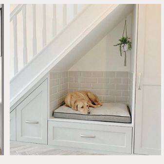 Under The Stairs Dog House, Dog Room Under The Stairs, Ideas Under The Stairs, Dog Under Stairs, Dog Bedroom Ideas, Bed Under Stairs, Stairs Dog House, Under Stairs Dog House, Room Under The Stairs