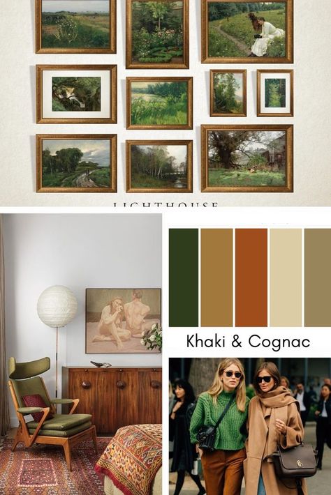 If you want your home to look expensive with minimum effort this is your solution, as incorporating khaki & cognac will transform any space you use this color palette in. #colorpalette #colorcombo #colorcomboideas Cognac Color Palette, Khaki Colour Palette, Khaki Living Room, Khaki Color Palette, Chic Color Palette, Sustainable House Design, House Decor Inspiration, Sustainable House, Living Room Wall Color