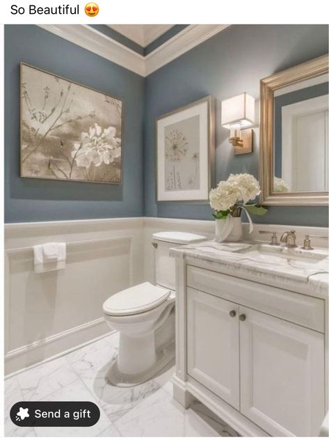 Top Bathroom Design, Wainscoting Bathroom, Small Bathroom Renovation, Bathroom Paint Colors, Bathroom Color, Guest Bathrooms, Makeover Ideas, Intelligent Design, Bathroom Renos