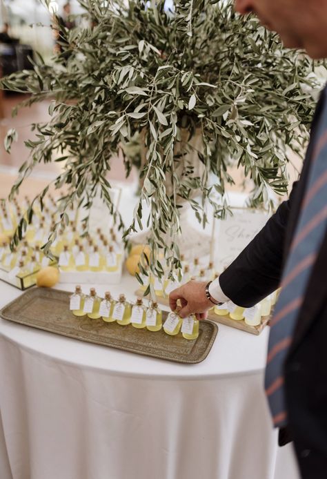 Rustic Italian Wedding Ceremony, Limoncello Bar Wedding, Olive Theme Party, Olive Wedding Decoration, Olive Wedding Theme, Olive Leaf Decor, Leaf Decor Wedding, Rustic Italian Wedding, Wedding Table Layouts