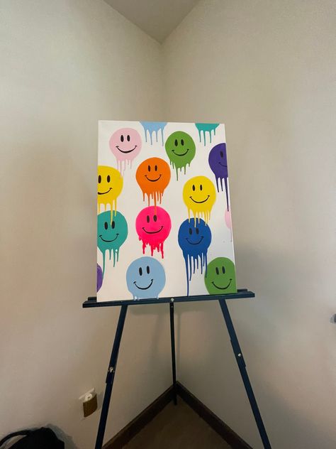 18x24in painting, vsco inspired, colorful drip smiley faces Paint Drip Design, Tumblr Coloring Pages, Graffiti Art Letters, Elementary School Art, Cooler Painting, Drip Art, Face Spray, Doodle Art Journals, Bozeman Mt