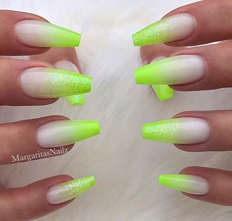 Lime Green Nails, Neon Nail Designs, Neon Green Nails, Unghie Sfumate, Nails Opi, Pink Ombre Nails, Ombre Acrylic Nails, Green Ombre, Neon Nails